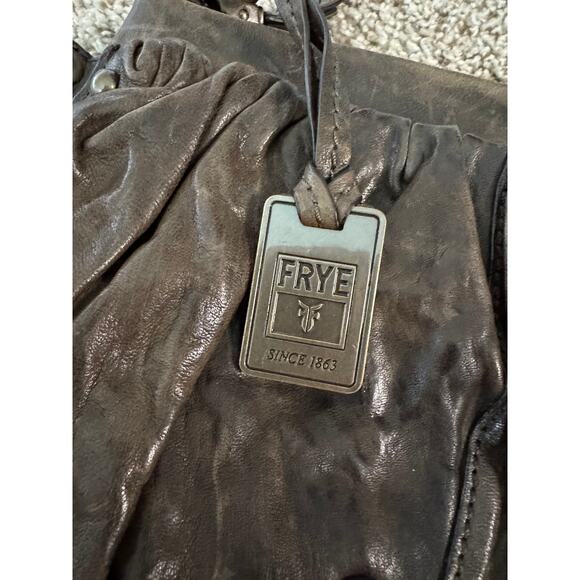 Frye Genuine Italian Leather Small Purse Bag Zip Gray Studded Removable Strap - Picture 6 of 13